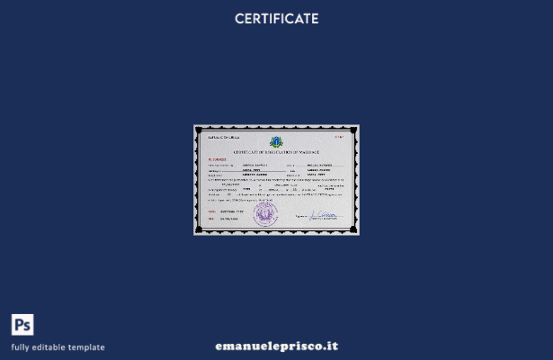 modello PSD del certificato di matrimonio in Cile in stile verificato
